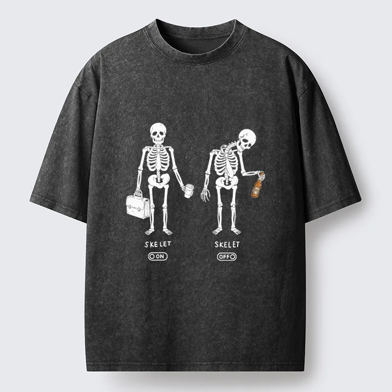 Tokyo-Tiger On Off Skull Daily Print Washed T-Shirt