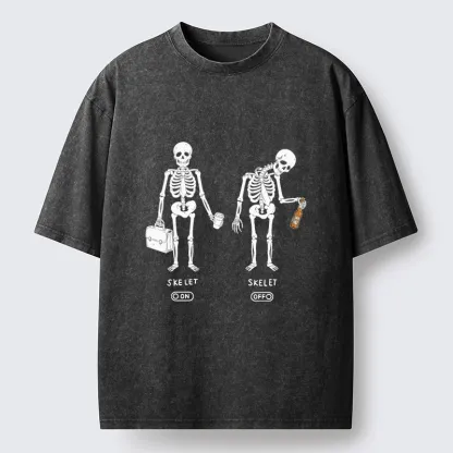 Tokyo-Tiger On Off Skull Daily Print Washed T-Shirt