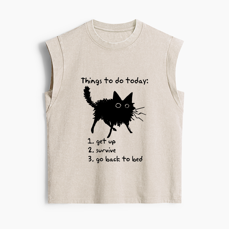 Tokyo-Tiger Lazy Cat Survive Day Funny Meme Women's Washed Tank Tops