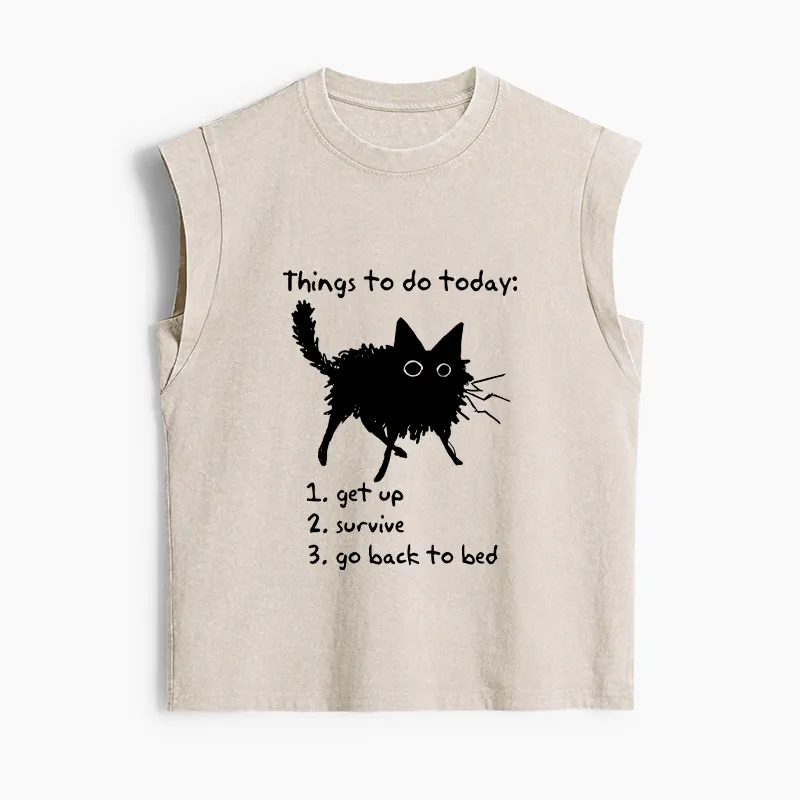 Tokyo-Tiger Lazy Cat Survive Day Funny Meme Women's Washed Tank Tops