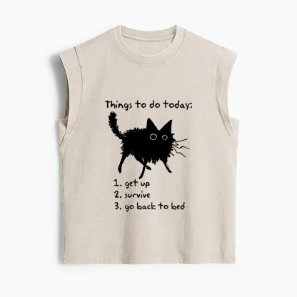 Tokyo-Tiger Lazy Cat Survive Day Funny Meme Women's Washed Tank Tops