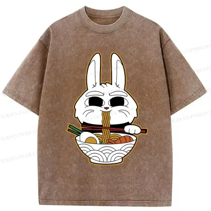 Tokyo-Tiger Rabbit Eating Ramen Washed T-Shirt