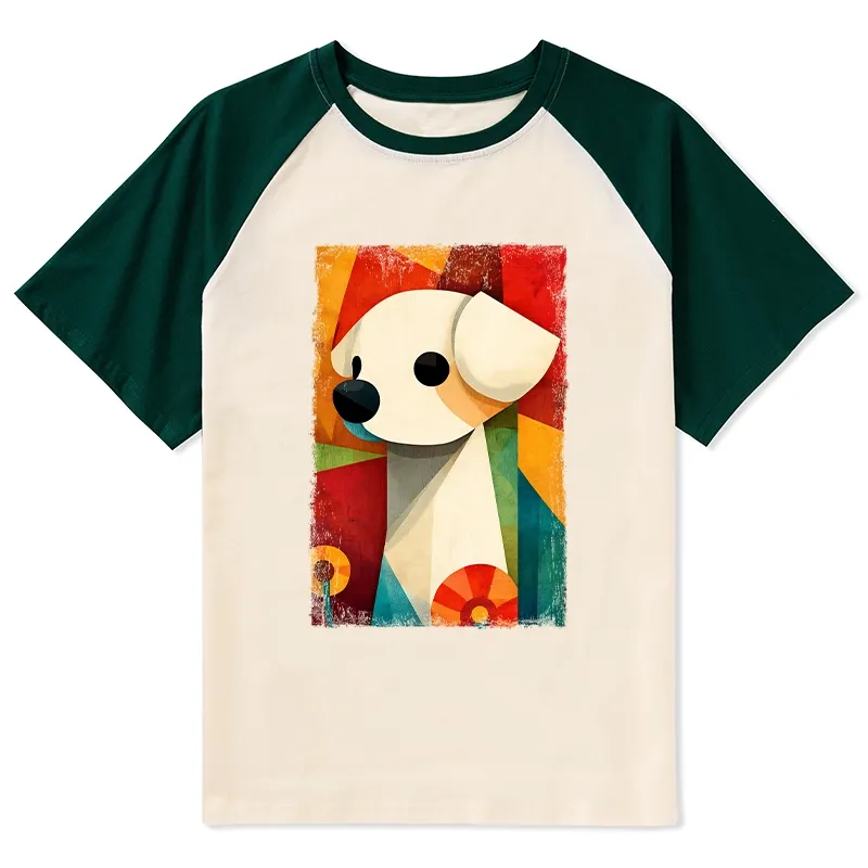 Tokyo-Tiger Retro Abstract Color Block Puppy Art Raglan T-shirt Sale