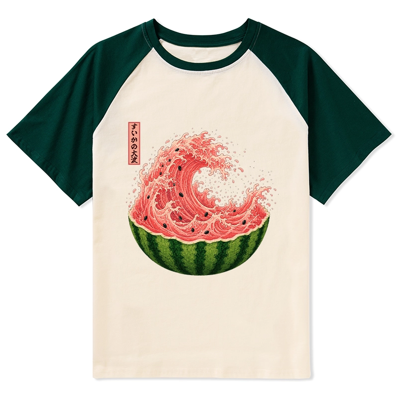Tokyo-Tiger Watermelon Wave Summer Ukiyo Art Raglan T-shirt