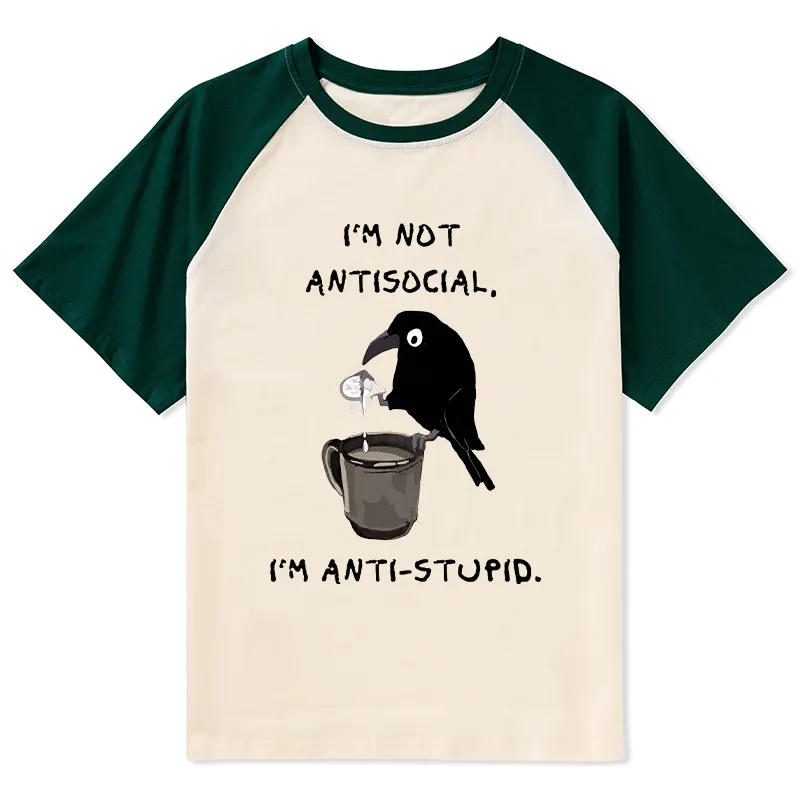 Tokyo-Tiger Cool Crow Sips Calm Coffee Alone Raglan T-shirt