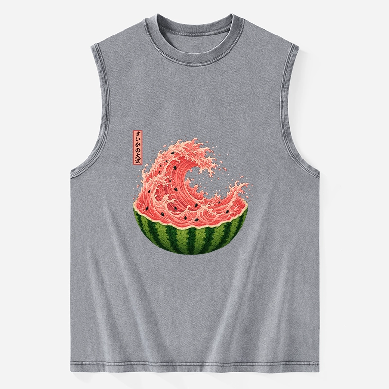 Tokyo-Tiger Watermelon Wave Summer Ukiyo Art Washed Tank