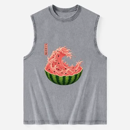 Tokyo-Tiger Watermelon Wave Summer Ukiyo Art Washed Tank