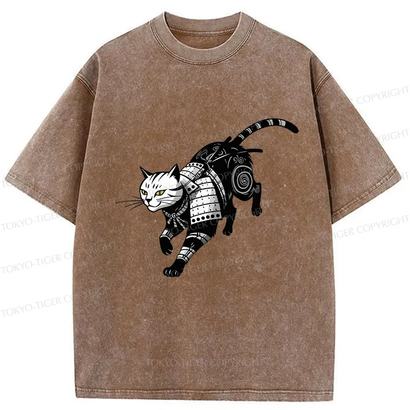 Tokyo-Tiger Armor Samurai Cat Washed T-Shirt