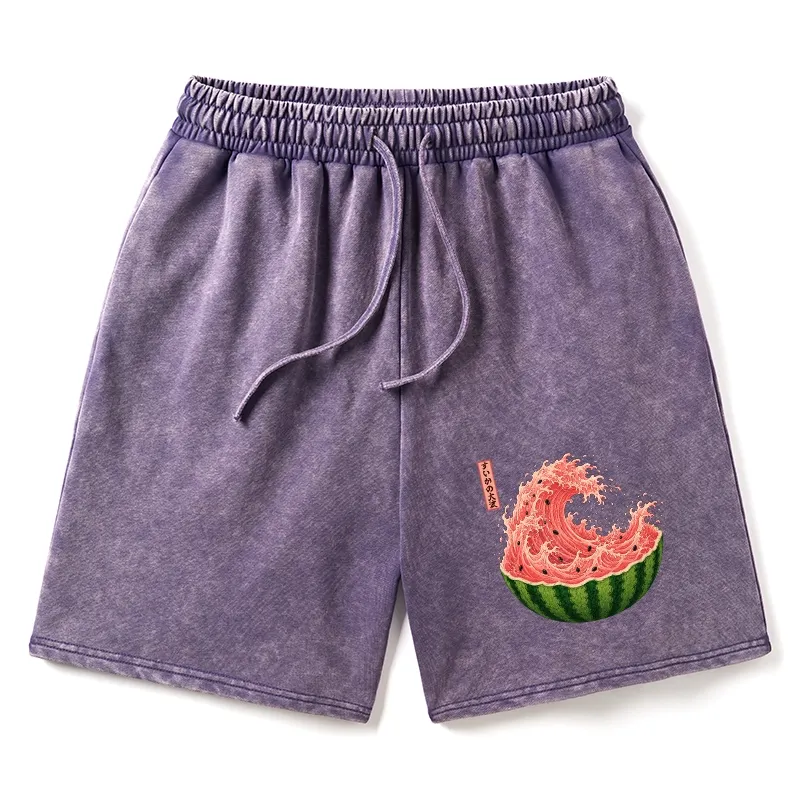Tokyo-Tiger Watermelon Wave Summer Ukiyo Art Washed Shorts