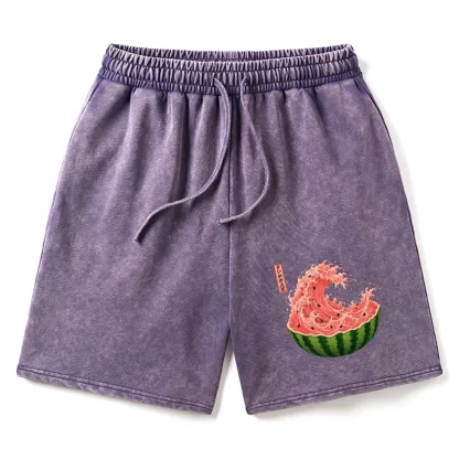 Tokyo-Tiger Watermelon Wave Summer Ukiyo Art Washed Shorts