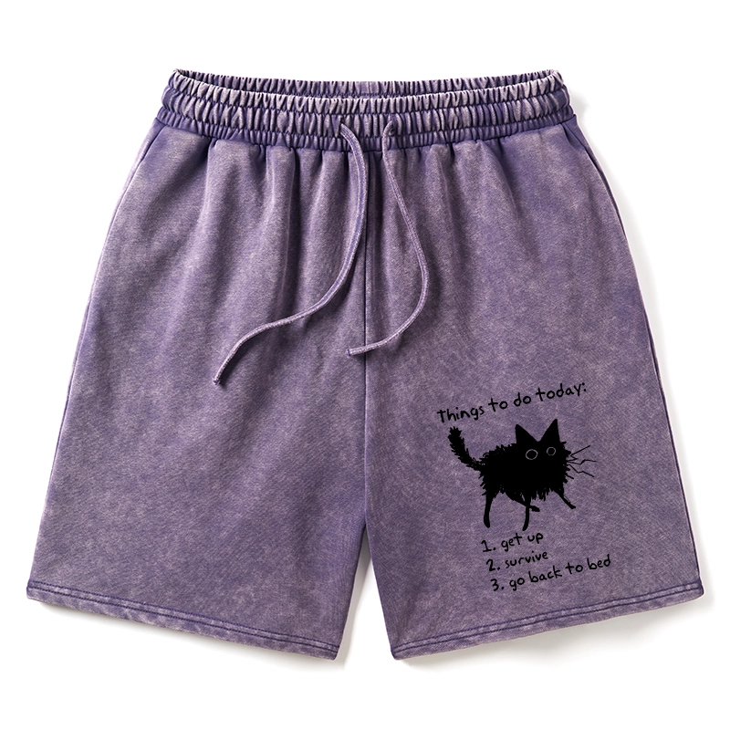 Tokyo-Tiger Lazy Cat Survive Day Funny Meme Washed Shorts