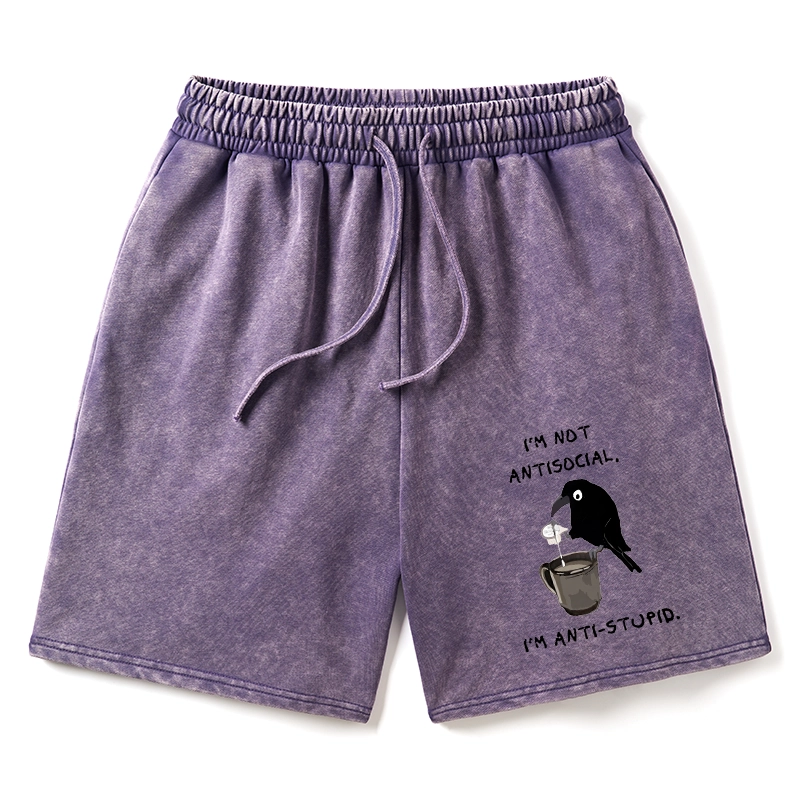 Tokyo-Tiger Cool Crow Sips Calm Coffee Alone Washed Shorts