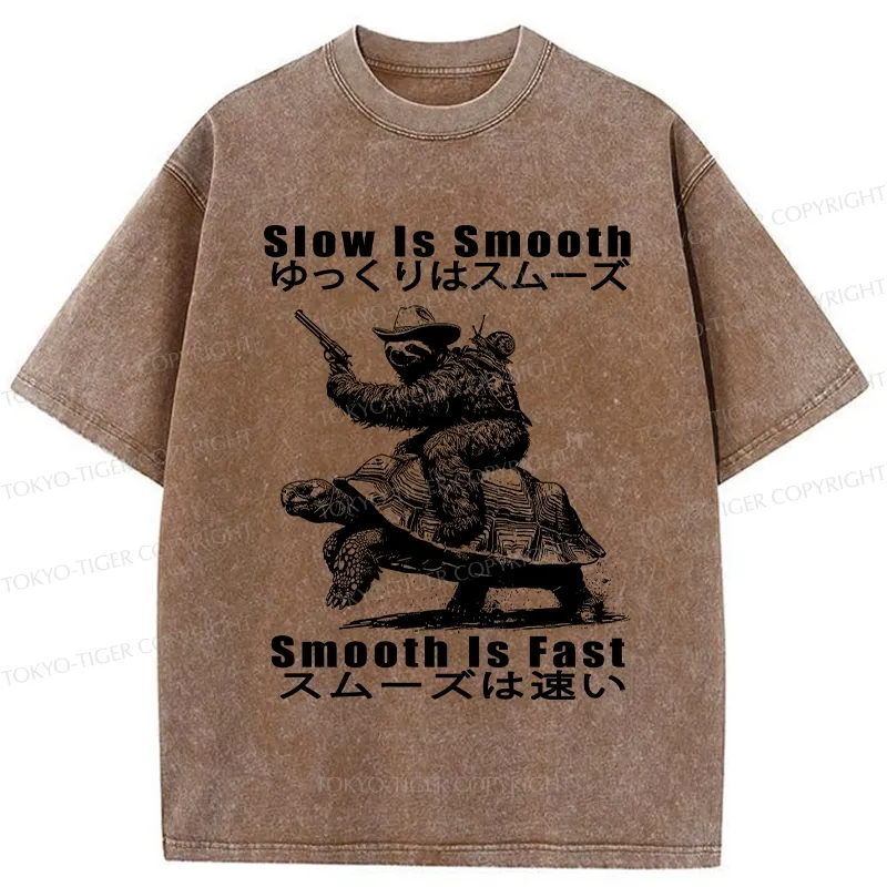 Tokyo-Tiger Funny Sloth Riding A Turtle Washed T-Shirt