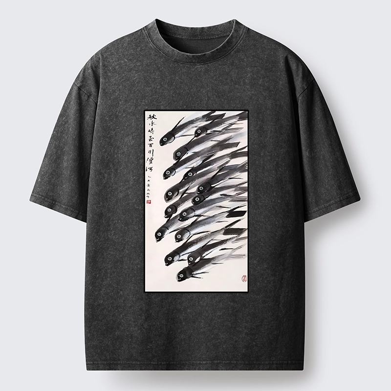 Tokyo-Tiger Ink Fish Art Washed T-Shirt