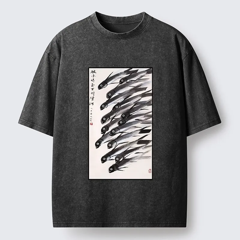 Tokyo-Tiger Ink Fish Art Washed T-Shirt