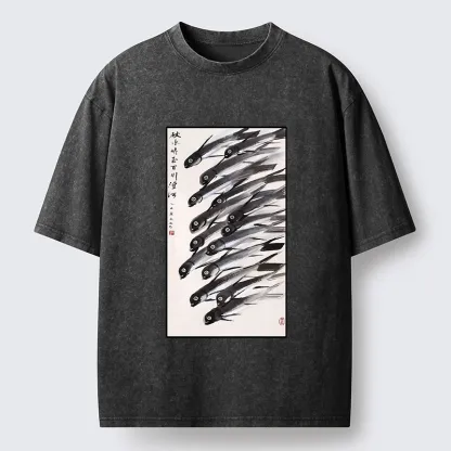 Tokyo-Tiger Ink Fish Art Washed T-Shirt