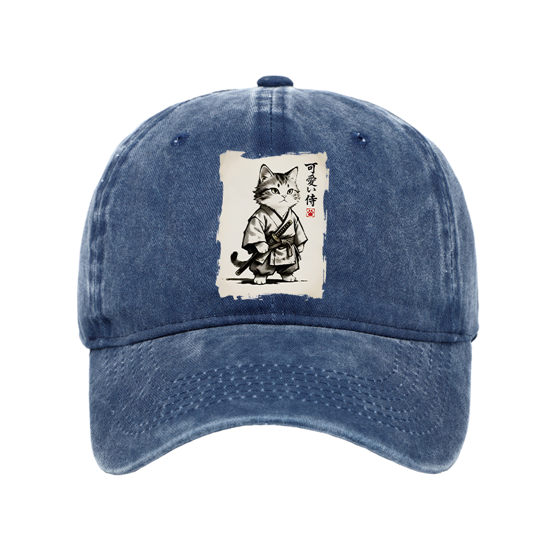 Tokyo-Tiger Japanese Samurai Cat Illustration Washed Cap