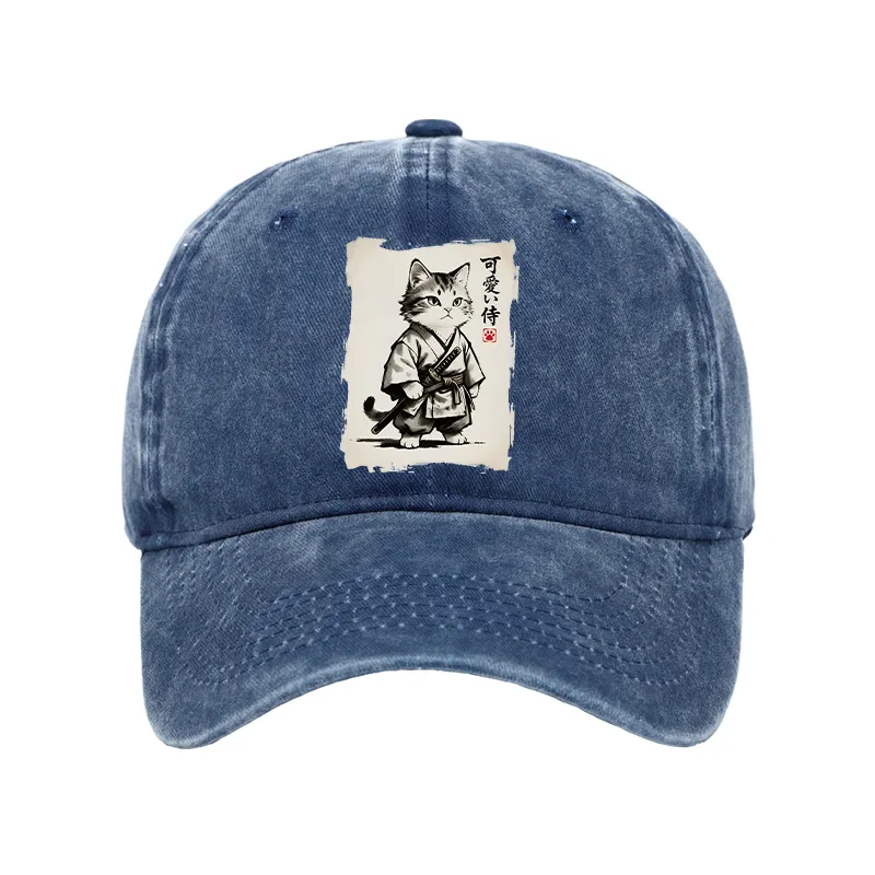 Tokyo-Tiger Japanese Samurai Cat Illustration Washed Cap