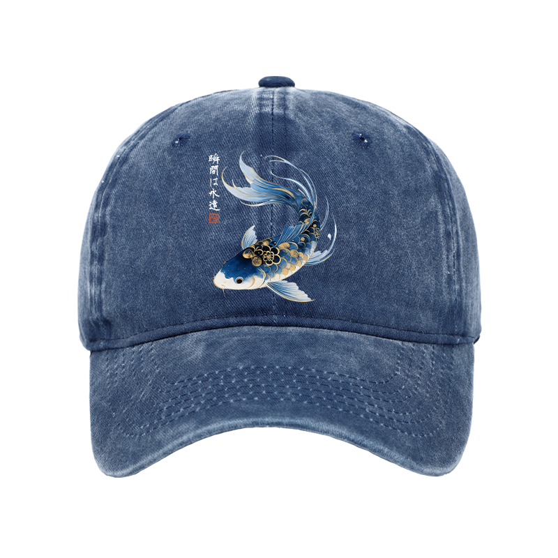 Tokyo-Tiger Elegant Koi Fish Watercolor Art Washed Cap