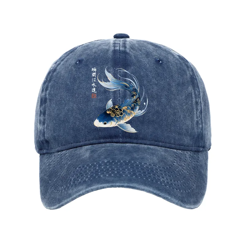 Tokyo-Tiger Elegant Koi Fish Watercolor Art Washed Cap