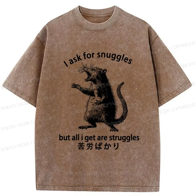 Tokyo-Tiger Funny Mouse Asking For Snuggles Washed T-Shirt