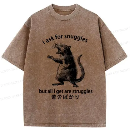 Tokyo-Tiger Funny Mouse Asking For Snuggles Washed T-Shirt