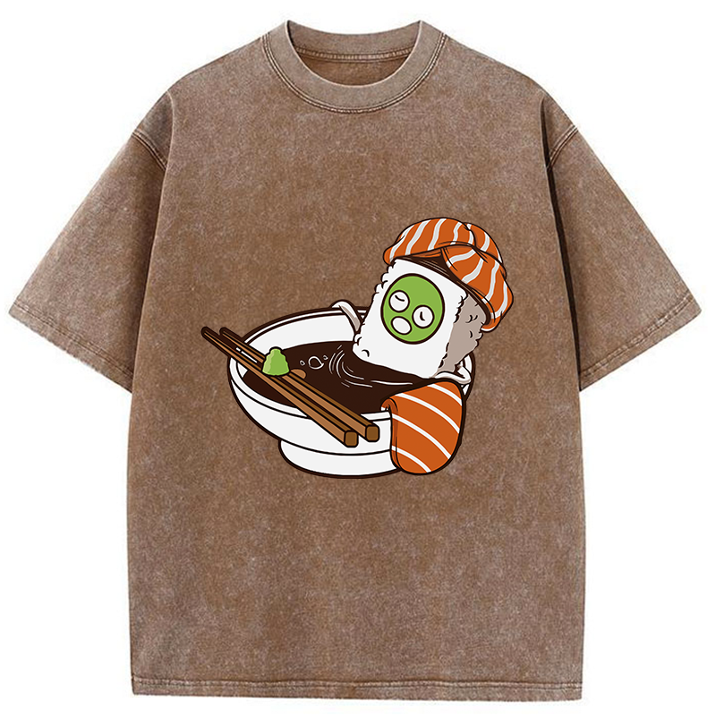 Tokyo-Tiger Lovely Sushi Soy Sauce Bath Washed T-Shirt