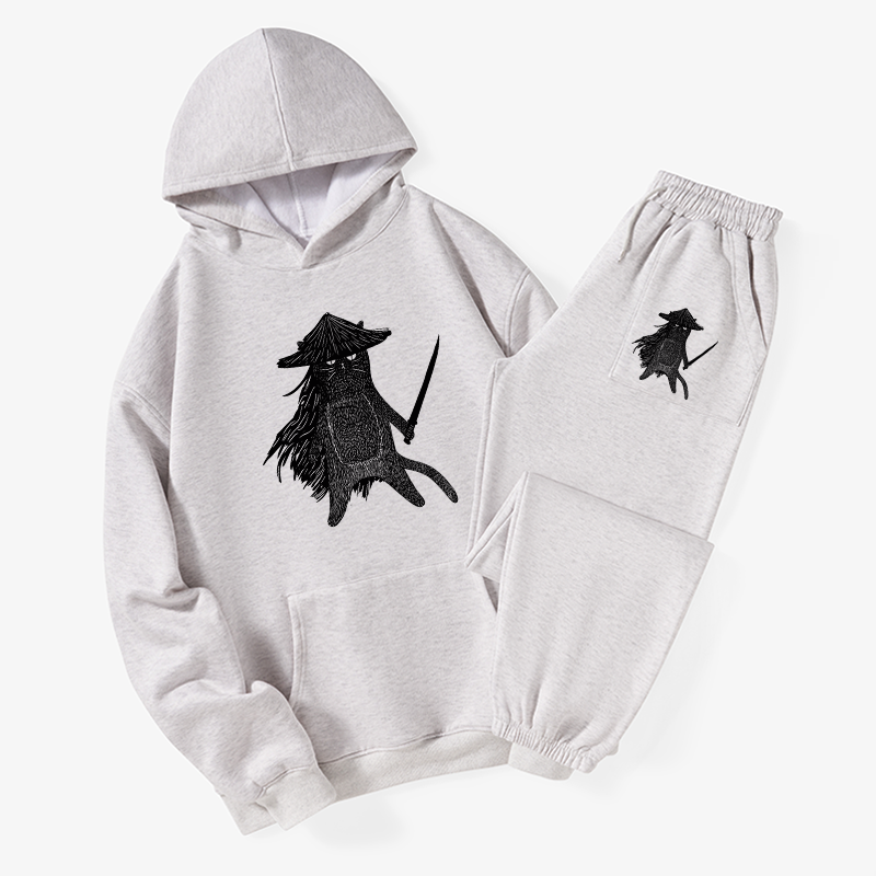 Tokyo-Tiger Japanese Samurai Cat Fleece Lined Hoodie Set