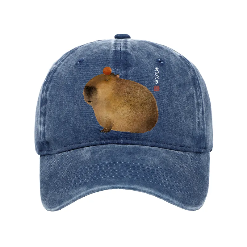 Tokyo-Tiger Calm Capybara Illustration Washed Cap