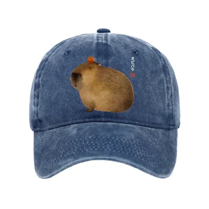 Tokyo-Tiger Calm Capybara Illustration Washed Cap