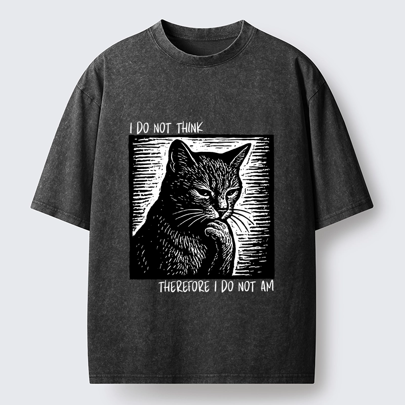 Tokyo-Tiger Philosophical Black Cat Meme Washed T-Shirt