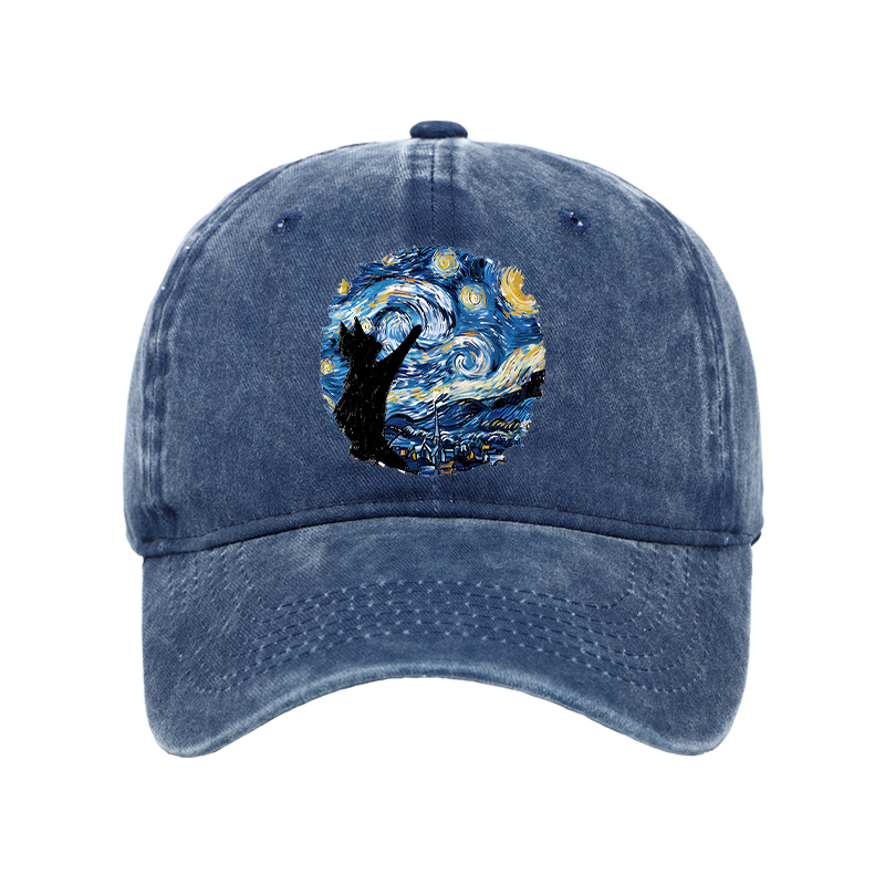 Tokyo-Tiger Starry Night Black Cat Washed Cap