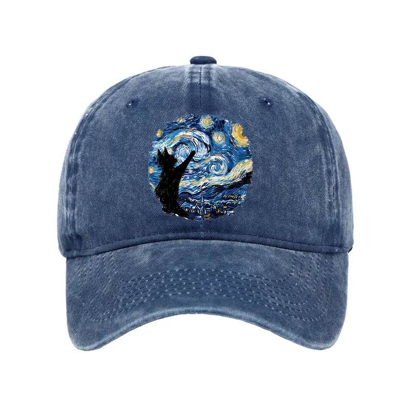Tokyo-Tiger Starry Night Black Cat Washed Cap