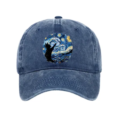 Tokyo-Tiger Starry Night Black Cat Washed Cap