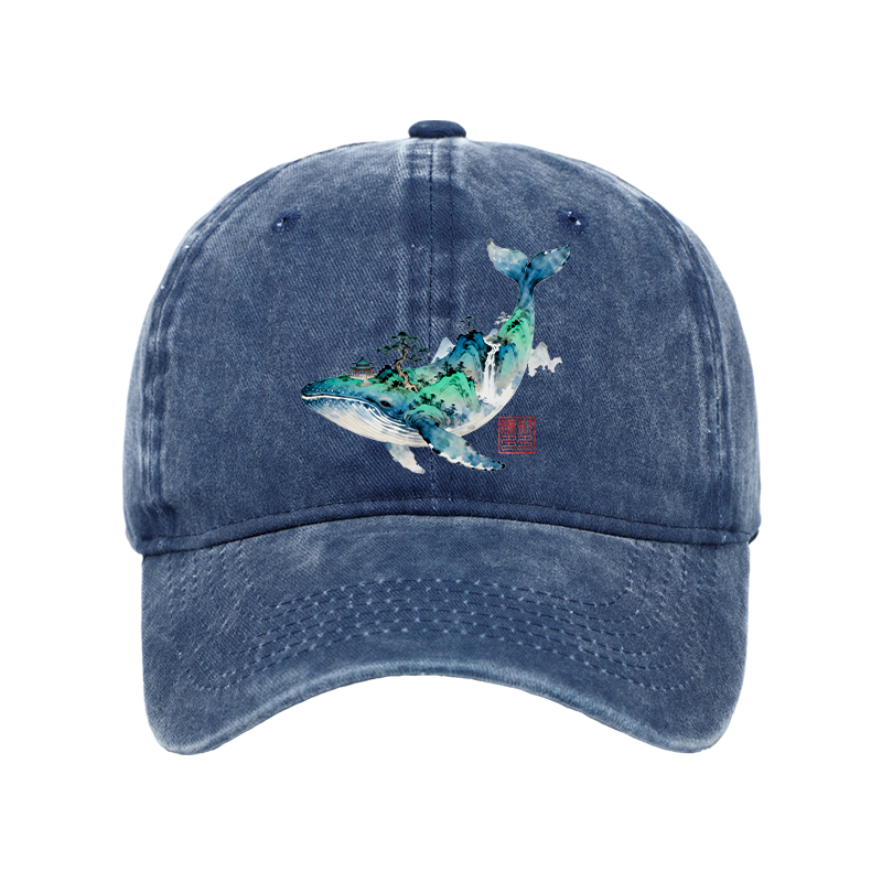 Tokyo-Tiger Whale Ink Painting Landscape Washed Cap