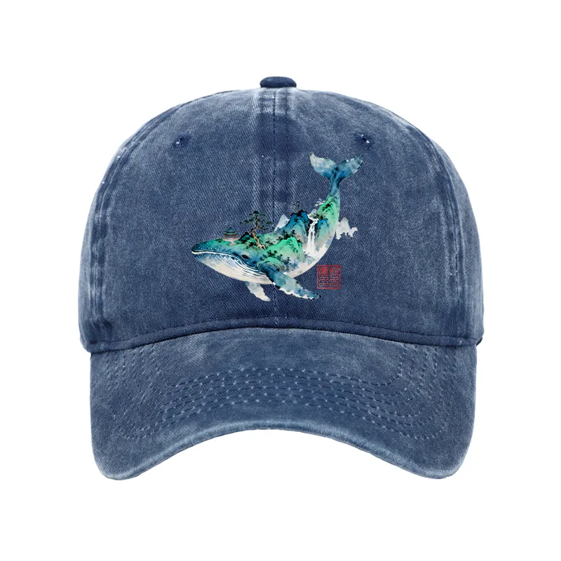 Tokyo-Tiger Whale Ink Painting Landscape Washed Cap