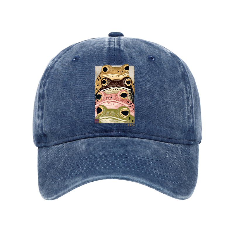 Tokyo-Tiger Whimsical Multi Colored Frog Art Washed Cap