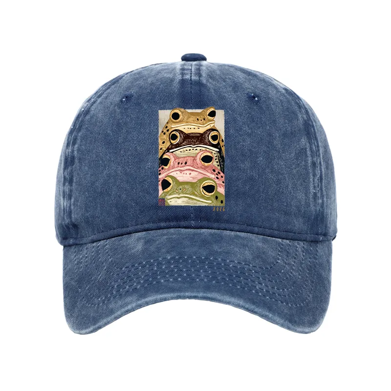 Tokyo-Tiger Whimsical Multi Colored Frog Art Washed Cap