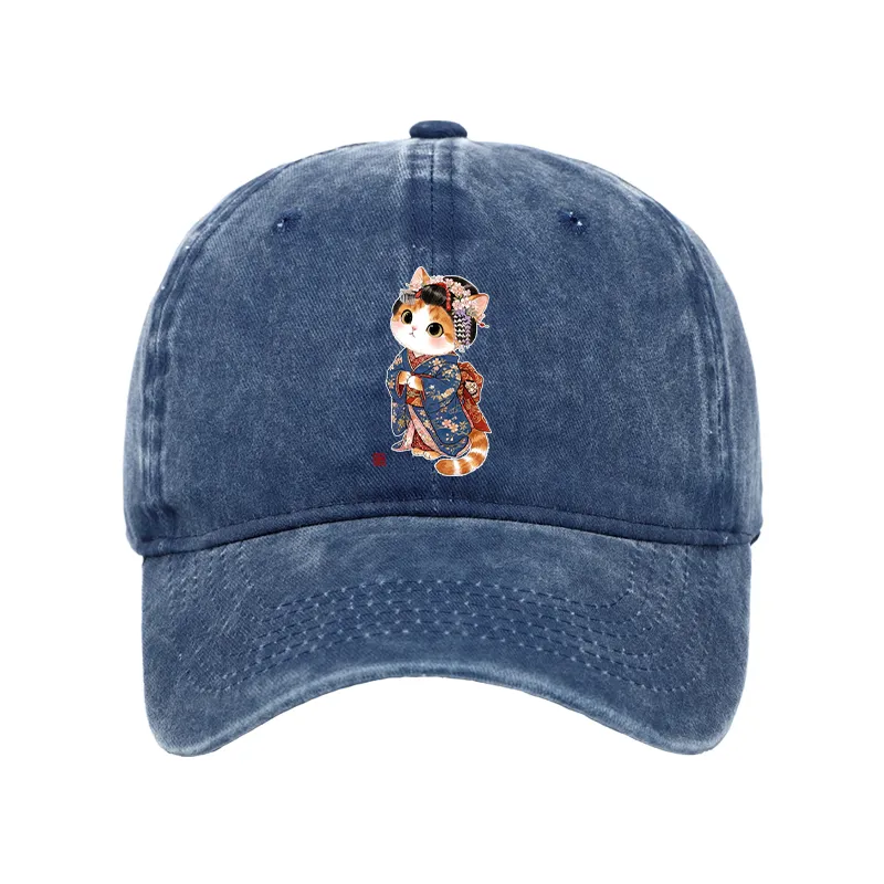 Tokyo-Tiger Cat Dressed As A Geisha Funny Washed Cap