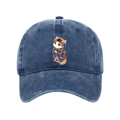 Tokyo-Tiger Cat Dressed As A Geisha Funny Washed Cap