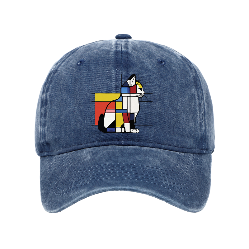 Tokyo-Tiger Geometric Cat Art In Primary Colors Washed Cap