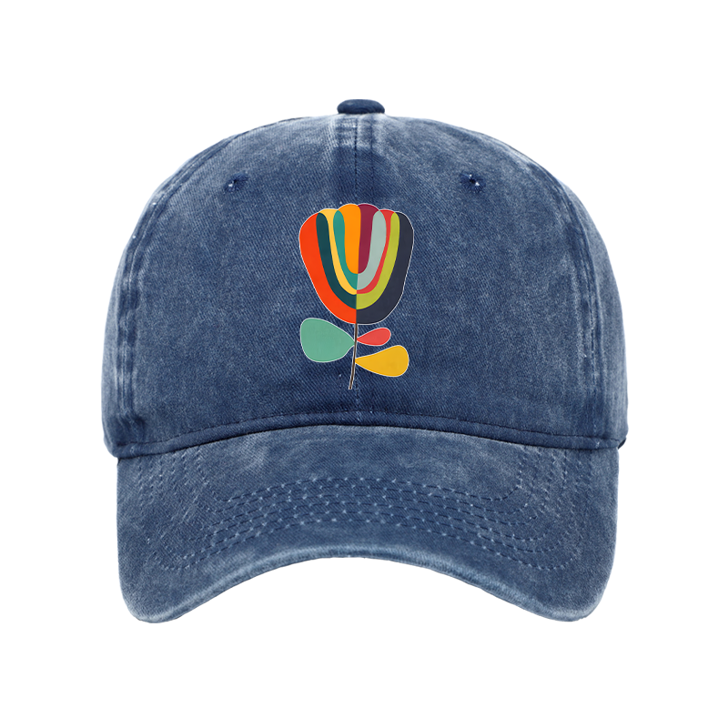 Tokyo-Tiger Colorful Flower Minimalist Print Washed Cap