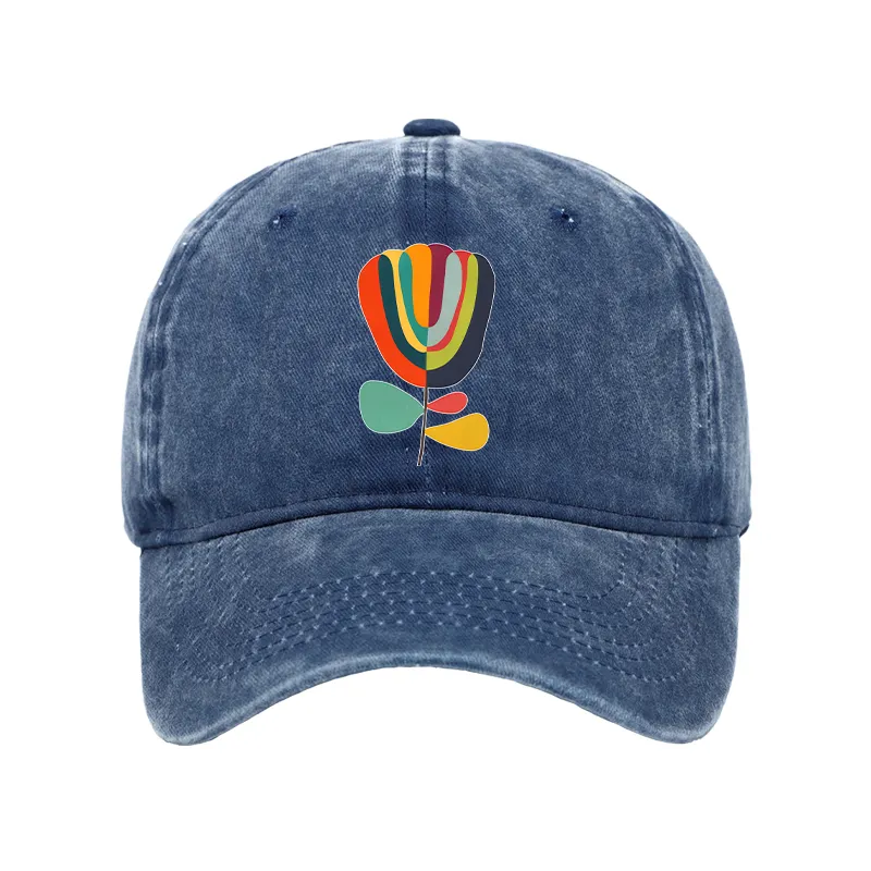 Tokyo-Tiger Colorful Flower Minimalist Print Washed Cap
