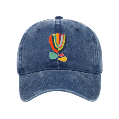 Tokyo-Tiger Colorful Flower Minimalist Print Washed Cap