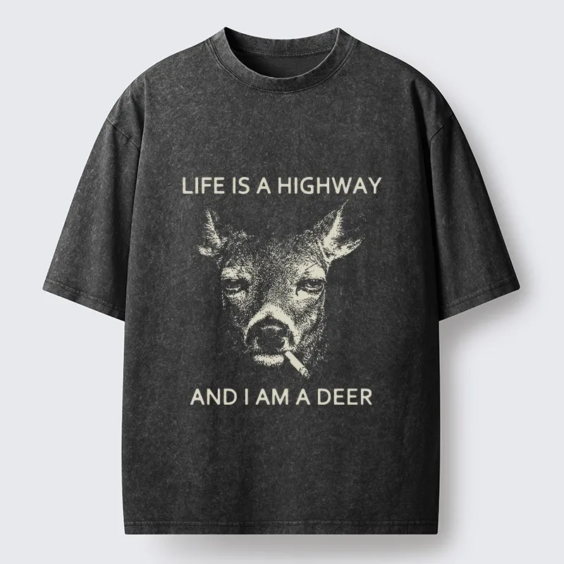 Tokyo-Tiger Life Is Highway Deer Washed T-Shirt
