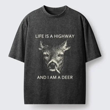 Tokyo-Tiger Life Is Highway Deer Washed T-Shirt