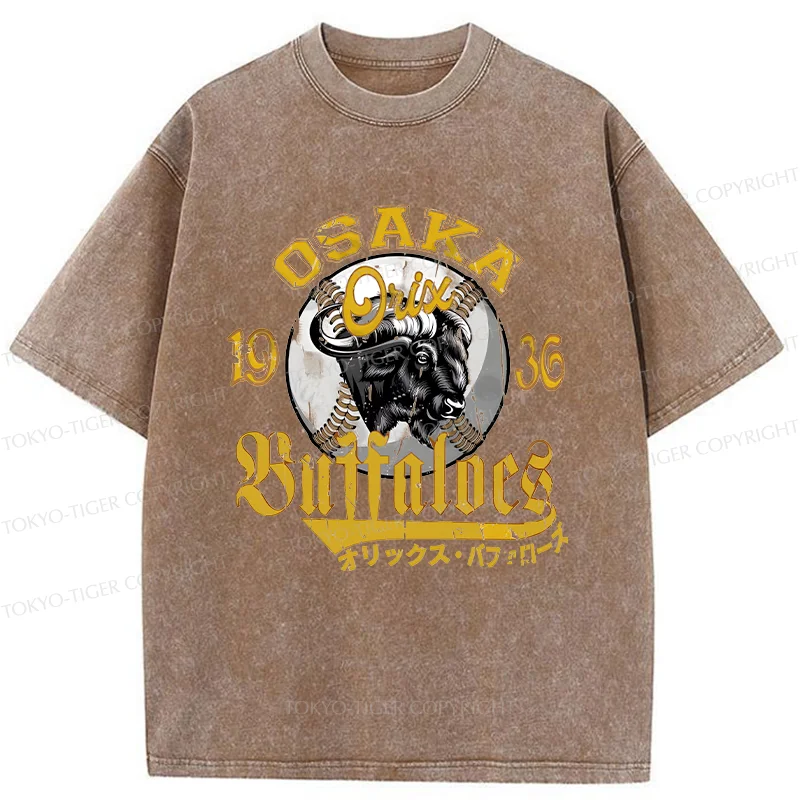 Tokyo-Tiger Japanese Baseball Bison Washed T-Shirt