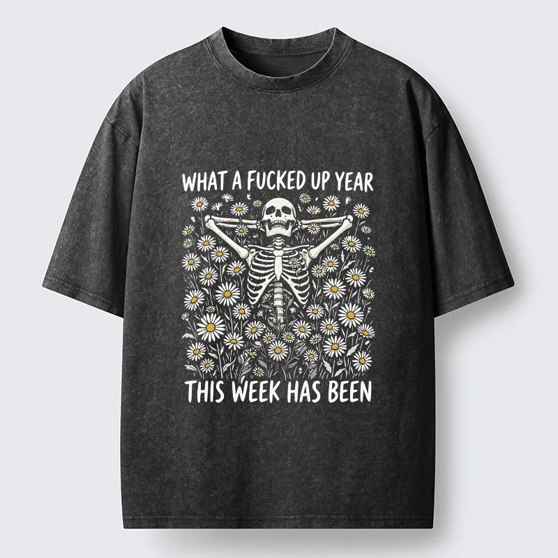 Tokyo-Tiger Bad Week Skeleton Quote Washed T-Shirt Sale