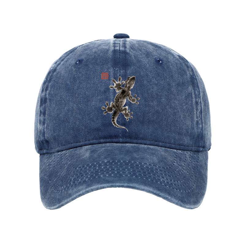 Tokyo-Tiger Minimal Asian Ink Brush Gecko Vibe Washed Cap