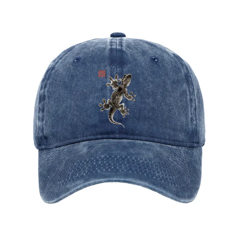 Tokyo-Tiger Minimal Asian Ink Brush Gecko Vibe Washed Cap